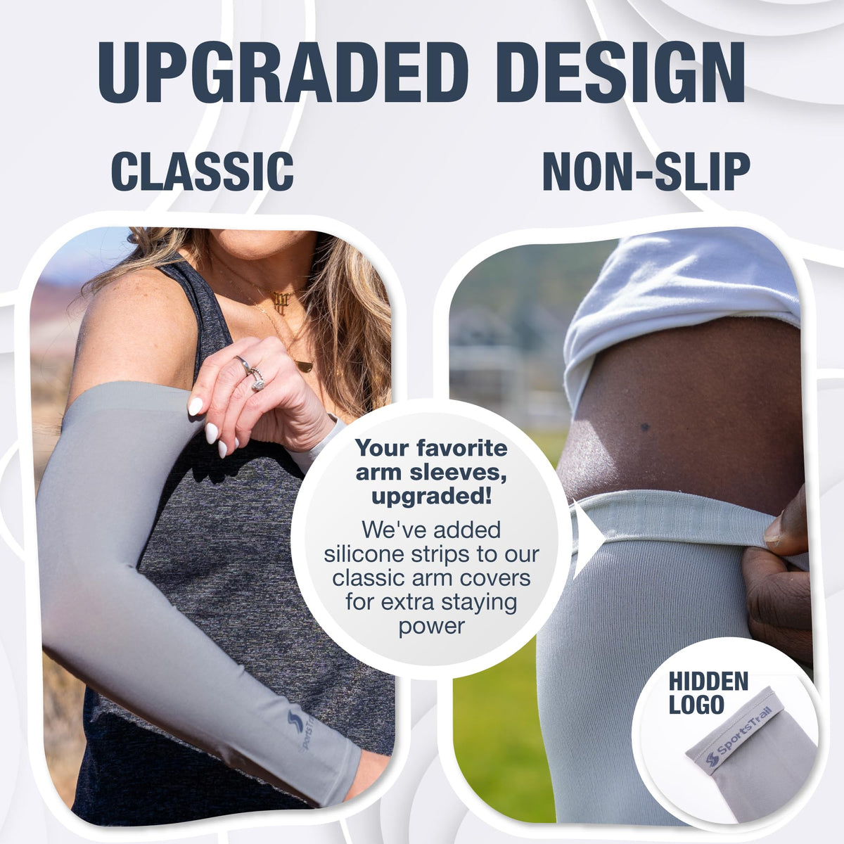Close-up of cooling, moisture-wicking fabric on SportsTrail sleeves.