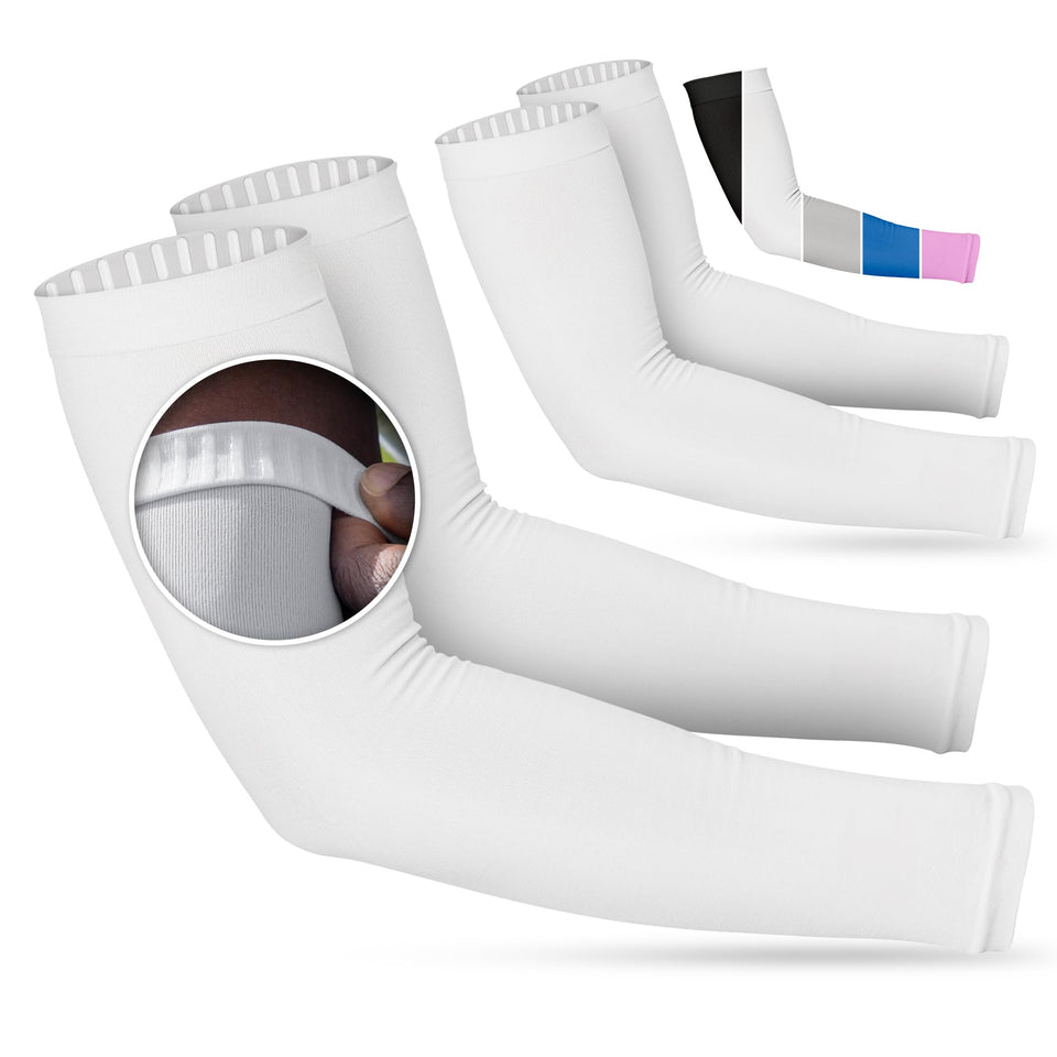 SportsTrail non-slip arm sleeves closeup demonstrating secure fit for runs