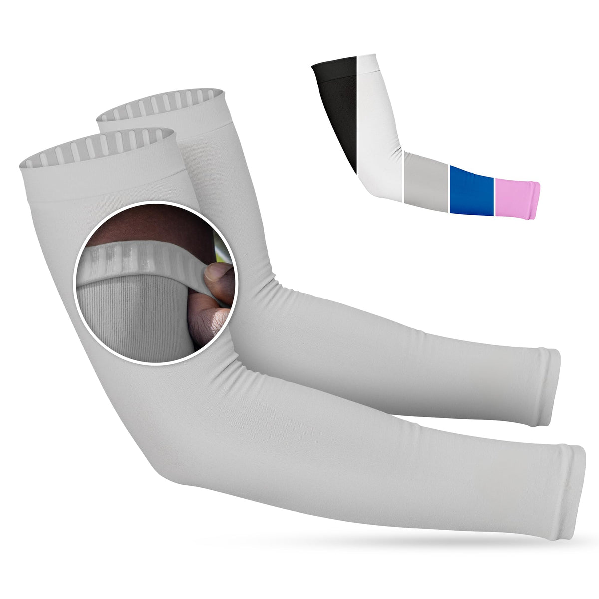 SportsTrail non-slip arm sleeves in action, secure grip during sports.