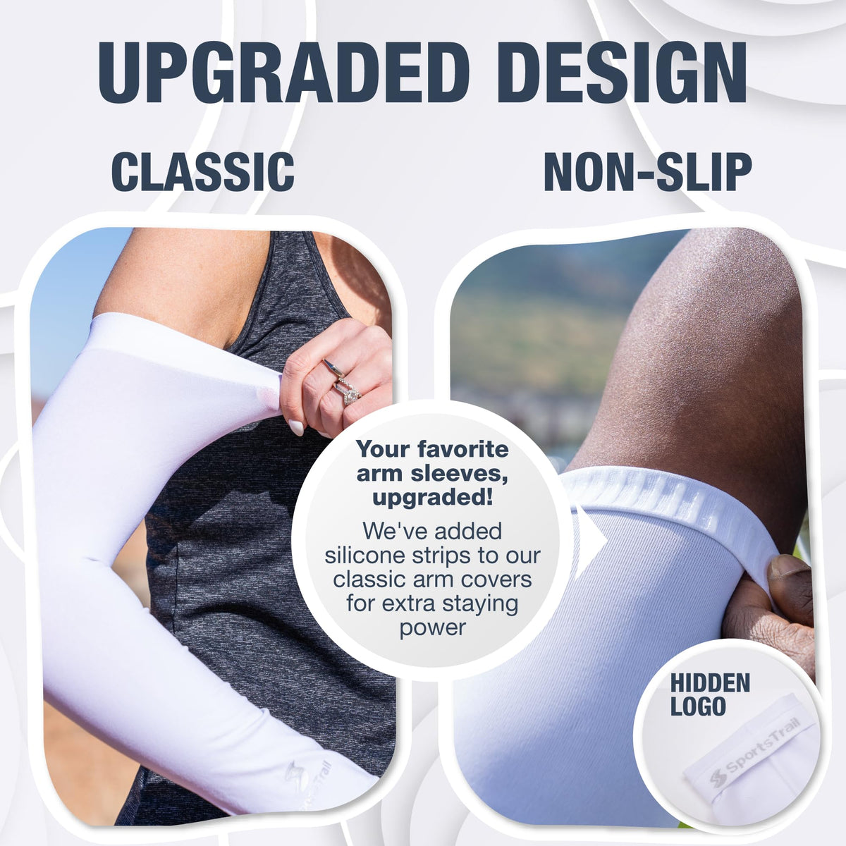 SportsTrail sun protection UPF50 arm sleeves shield skin during outdoor sports.