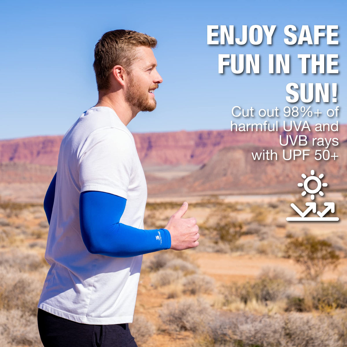 Sportstrail tattoo-covering navy sleeve provides UV protection and coverage for tattoos.