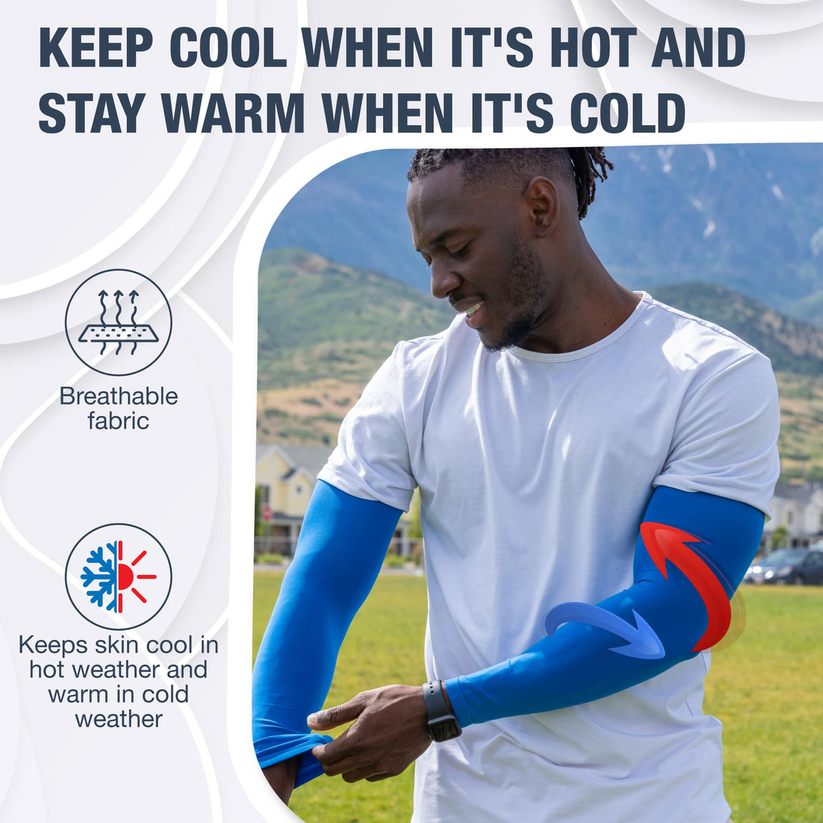 SportsTrail UPF 50+ sun protection arm sleeves shield you on sunny days.