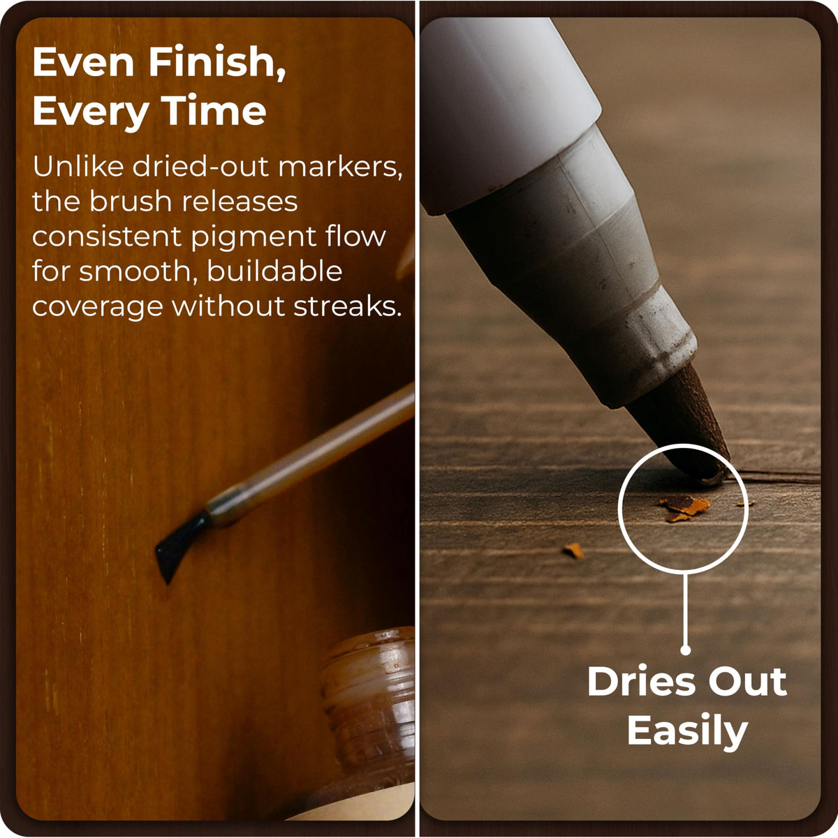 Spot color match sample on wood reveals consistent grain alignment.