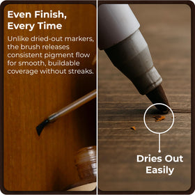 Spot color match sample on wood reveals consistent grain alignment.