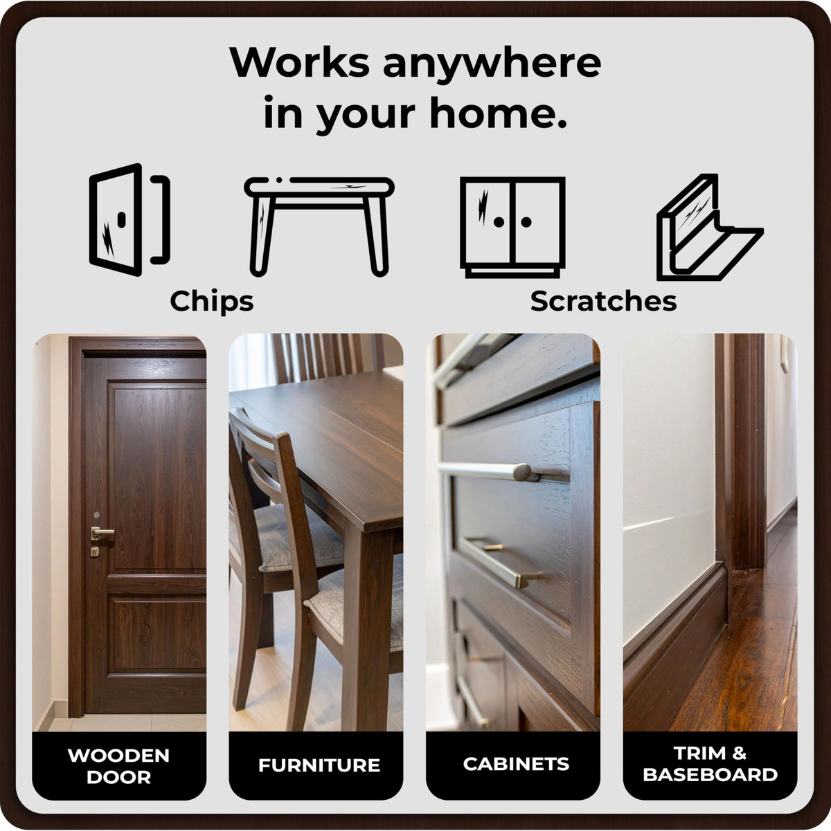 Spot kit for interior and exterior use on furniture and cabinetry.