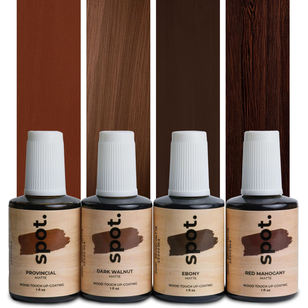 Spot Dark Brown Wood Stain Repair Kit provincial bottle close-up for precise color blending.