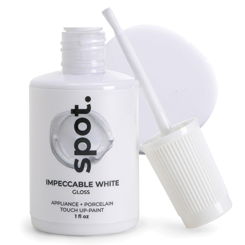 spot high-gloss white bottle pour for precise appliance touch-ups.