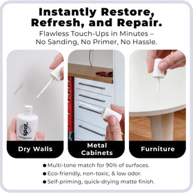 Spot Touch-Up Paint matte white bottle with brush for easy application.