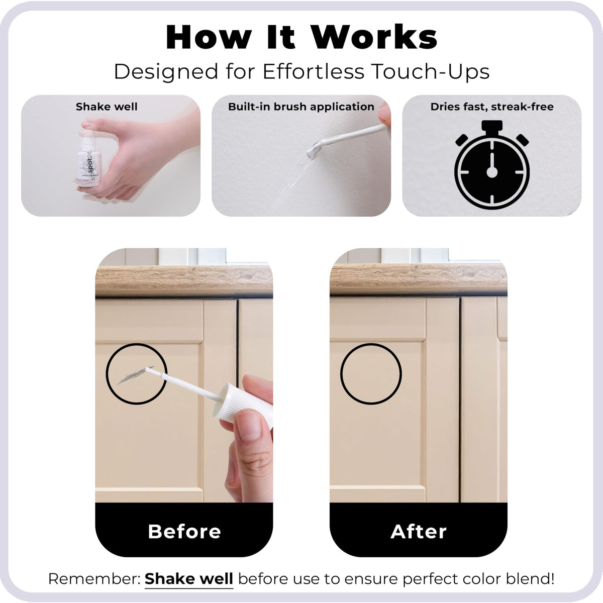 Spot. beige shade 2 with brush enables seamless repairs.