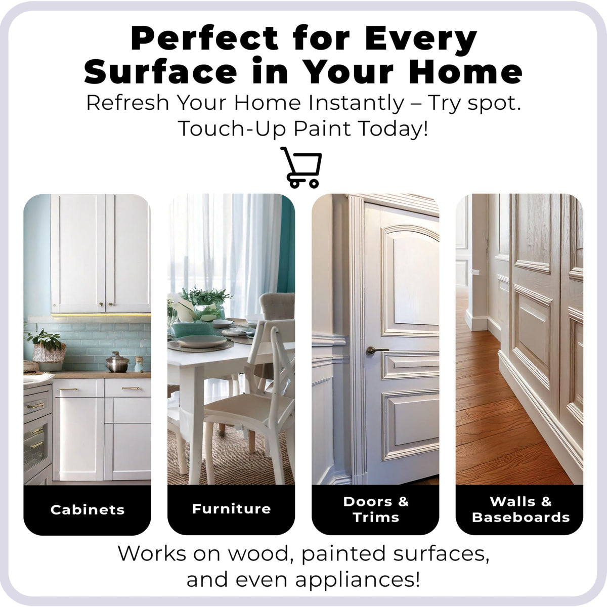Spot Touch-Up Paint three shades blend to match diverse surfaces.