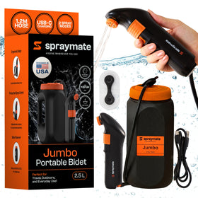 Spray Mate Jumbo 2.5L tank shown, ideal for extended outdoor cleansing sessions.