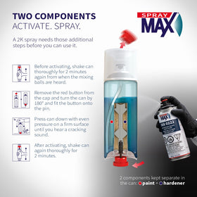 Close-up of SprayMax 2K Topcoat on a glossy black surface showing depth.
