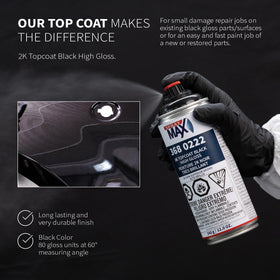 SprayMax 2K Topcoat on plastic gives strong adhesion and smooth finish.