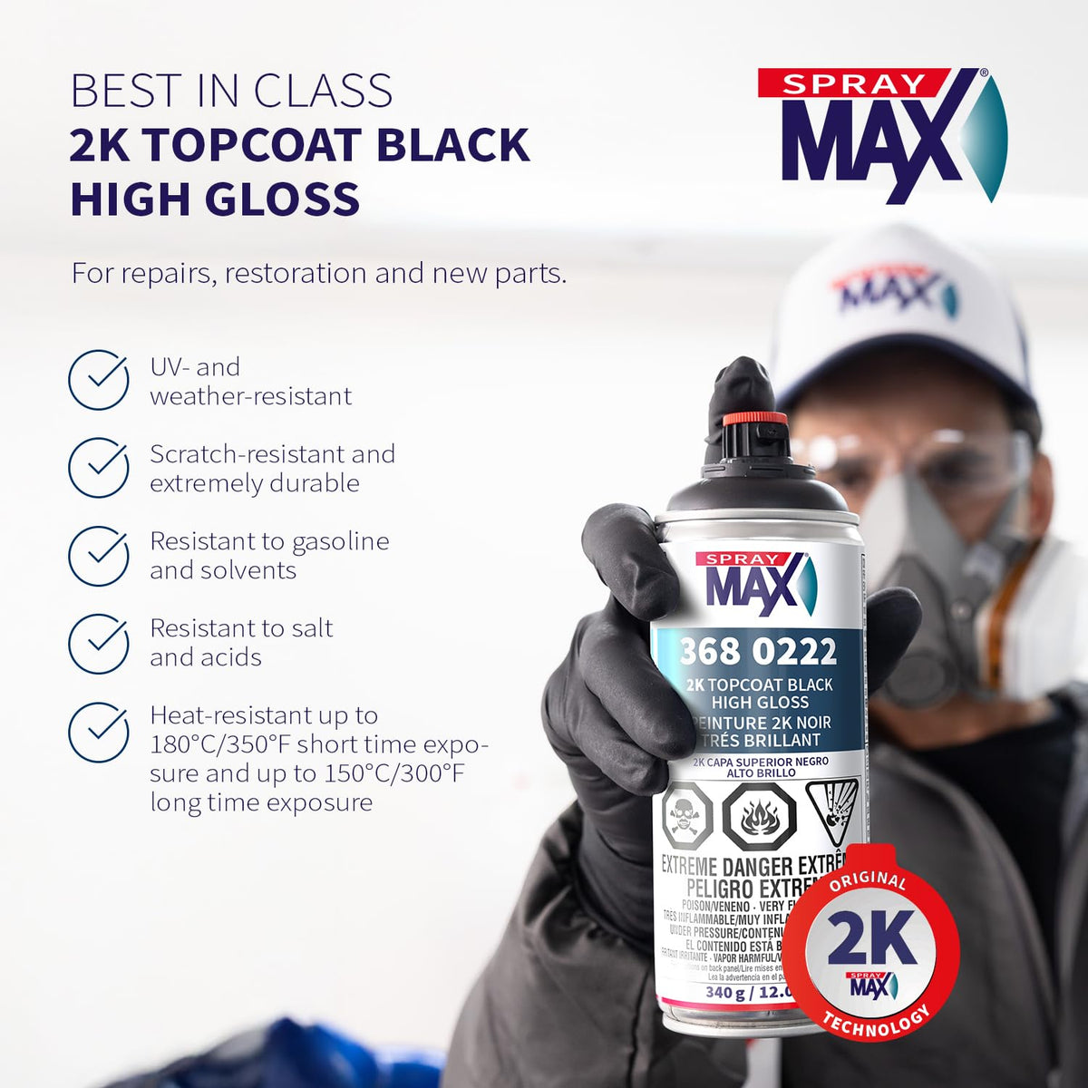 SprayMax 2K Topcoat delivers professional gloss on a sprayed surface.
