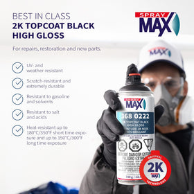 SprayMax 2K Topcoat delivers professional gloss on a sprayed surface.