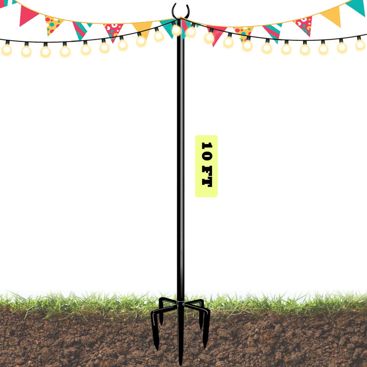 Sprimden 10ft light pole with a stable five-prong base for outdoors.