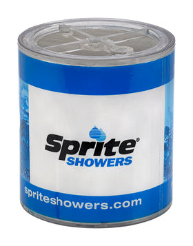 Sprite HOC replacement shower filter in clear casing reduces chlorine for a cleaner shower.