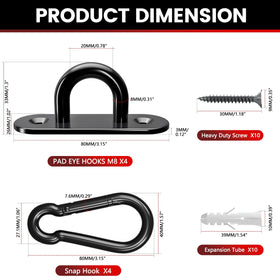Sprookber stainless steel pad eye with snap hook suitable for outdoor use.