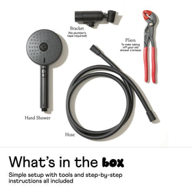 Sproos handheld shower head Pause function stops water flow during shampooing.