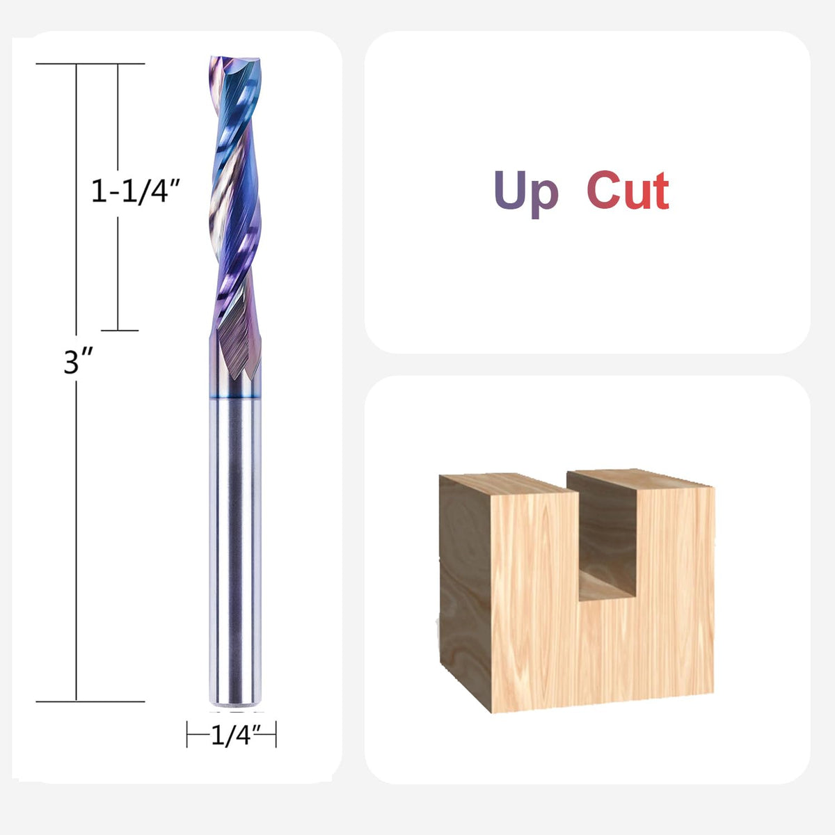SpeTool upcut bit delivers a 1-1/4 inch cutting length for deeper grooves.