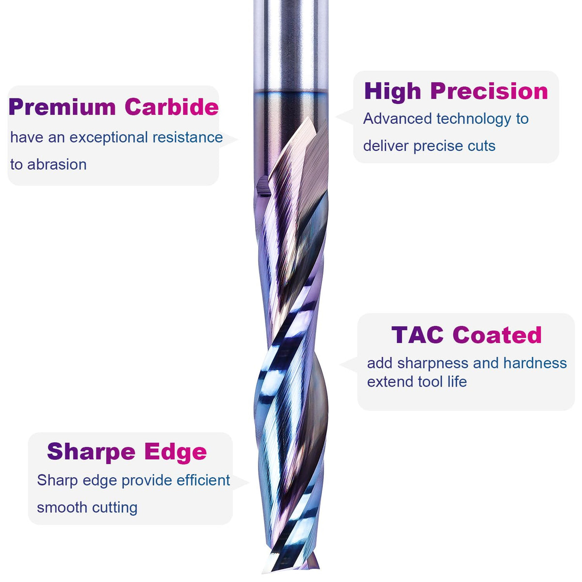 SpeTool coated upcut bit provides cleaner edges and smoother bottom surfaces.