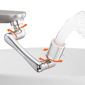 Spurtar faucet extender with 360-degree swivel for easy sink reach and cleaning.