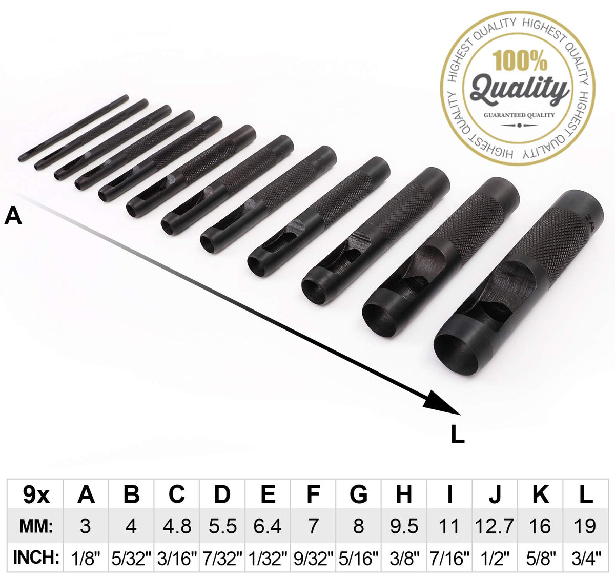 Spurtar hollow punch kit ideal for leather, gaskets, canvas, vinyl, and rubber projects