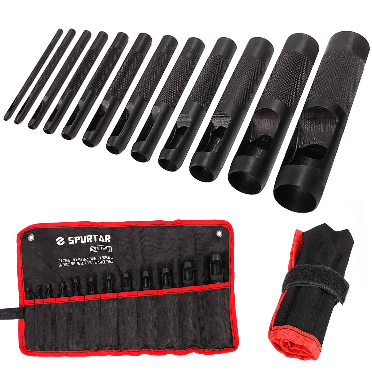 Spurtar Hollow Punch Set with 12 sizes from 1/8 to 3/4 inch for precise leather work