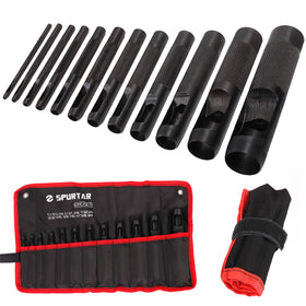 Spurtar Hollow Punch Set with 12 sizes from 1/8 to 3/4 inch for precise leather work