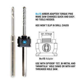 Spyder HSS hole saw arbor with pilot for precise drilling