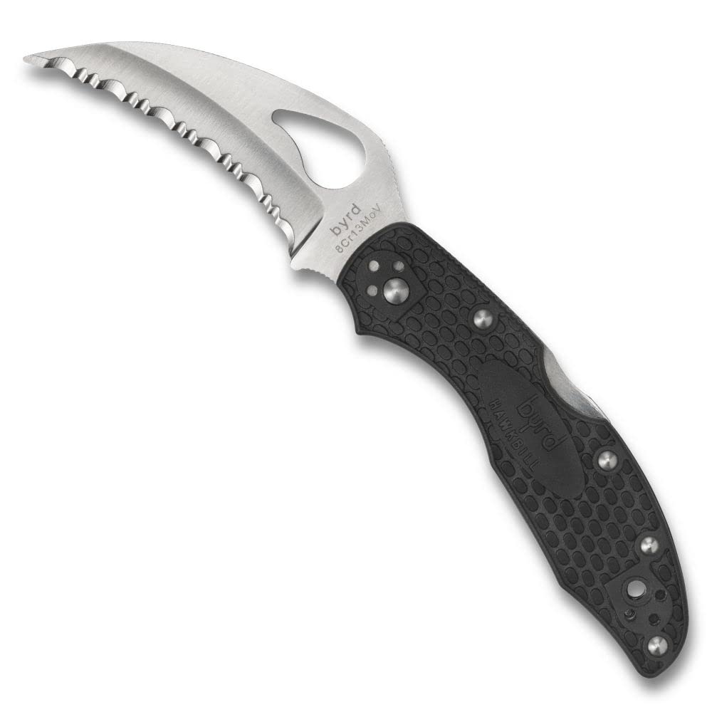 Spyderco Byrd Hawkbill blade close-up for efficient downward slicing