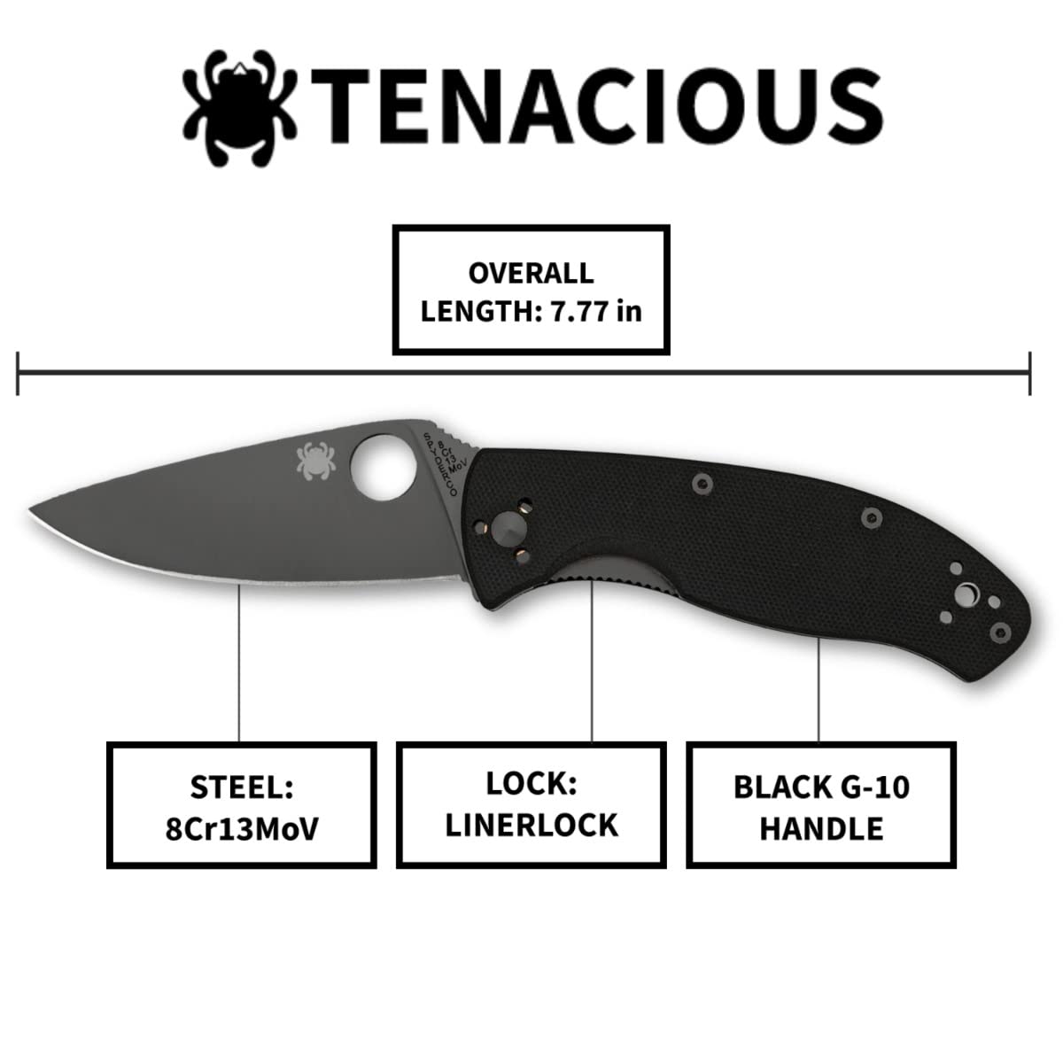 Spyderco Tenacious four-position clip enables versatile carry options.