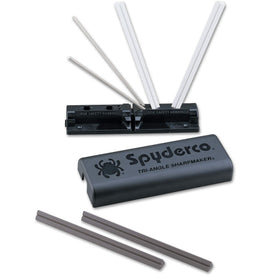 Spyderco Tri-Angle Sharpmaker set with DVD for precise knife edge restoration.