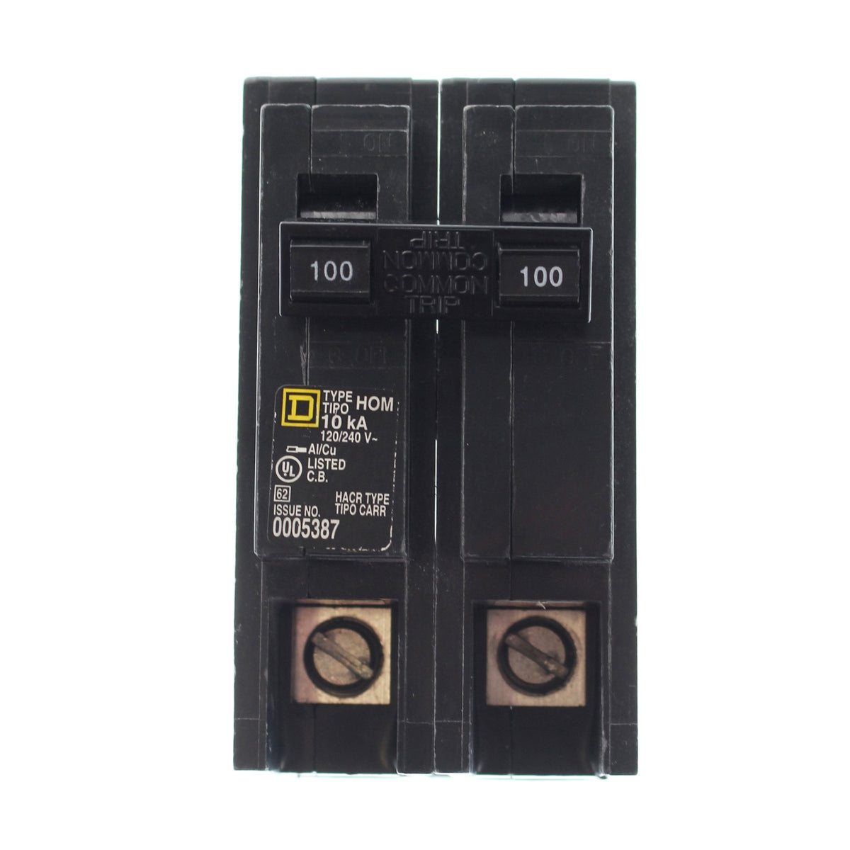 Square D Hom2100 2P 100A front view with plug-on mount for easy wiring