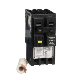Square D HOM220GFIC front view for quick plug-in installation in Homeline panels.