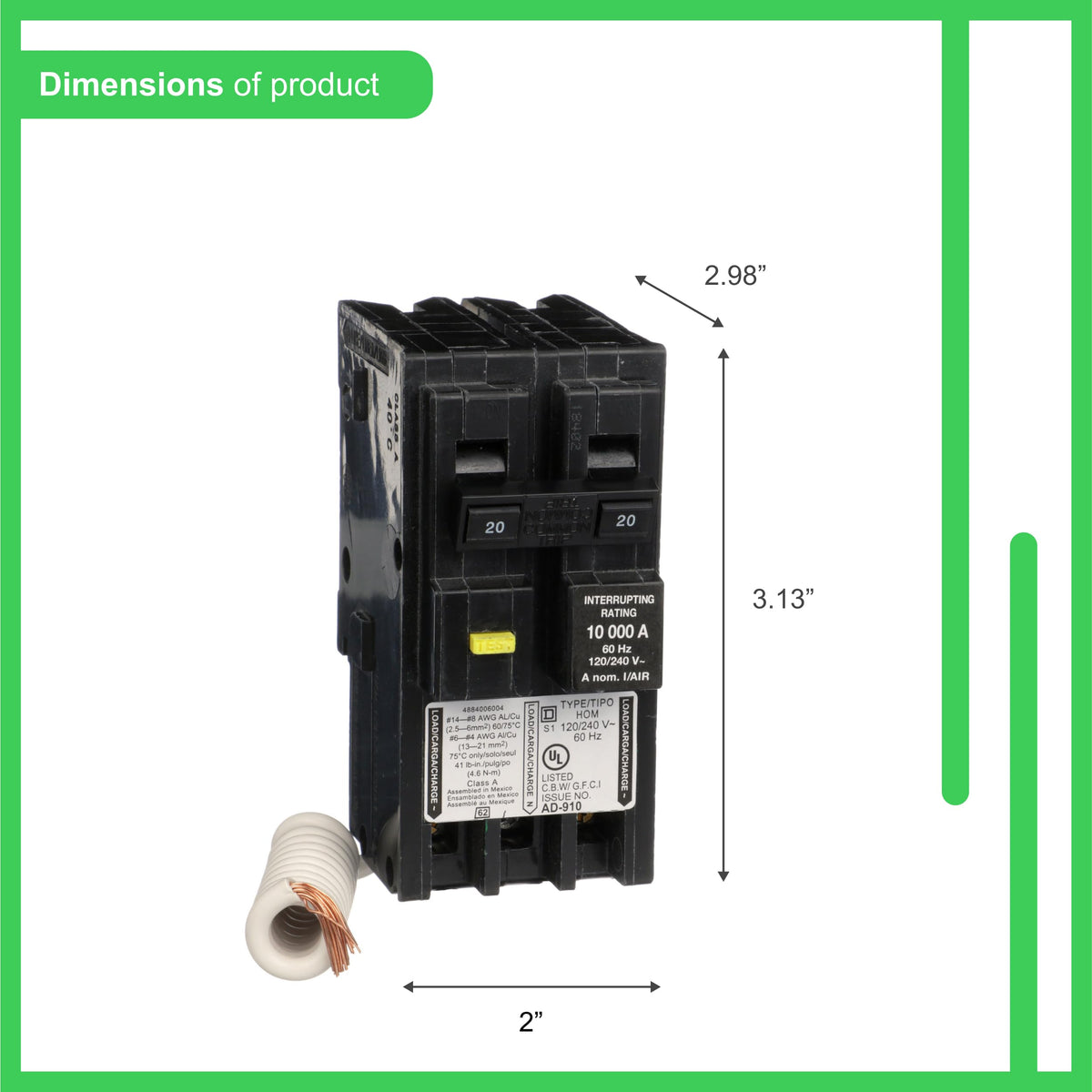 Square D HOM220GFIC in use demonstrates GFCI safety for 240V branch circuits.