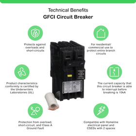 Square D HOM230GFIC in installation angle demonstrates high-current protection.