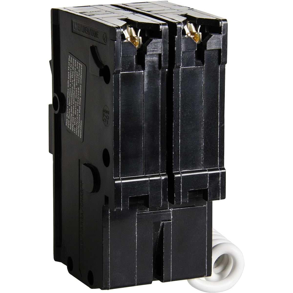 Square D HOM240GFIC dimensions graphic displays a compact footprint of 3.13 x 2 x 2.98 inches.