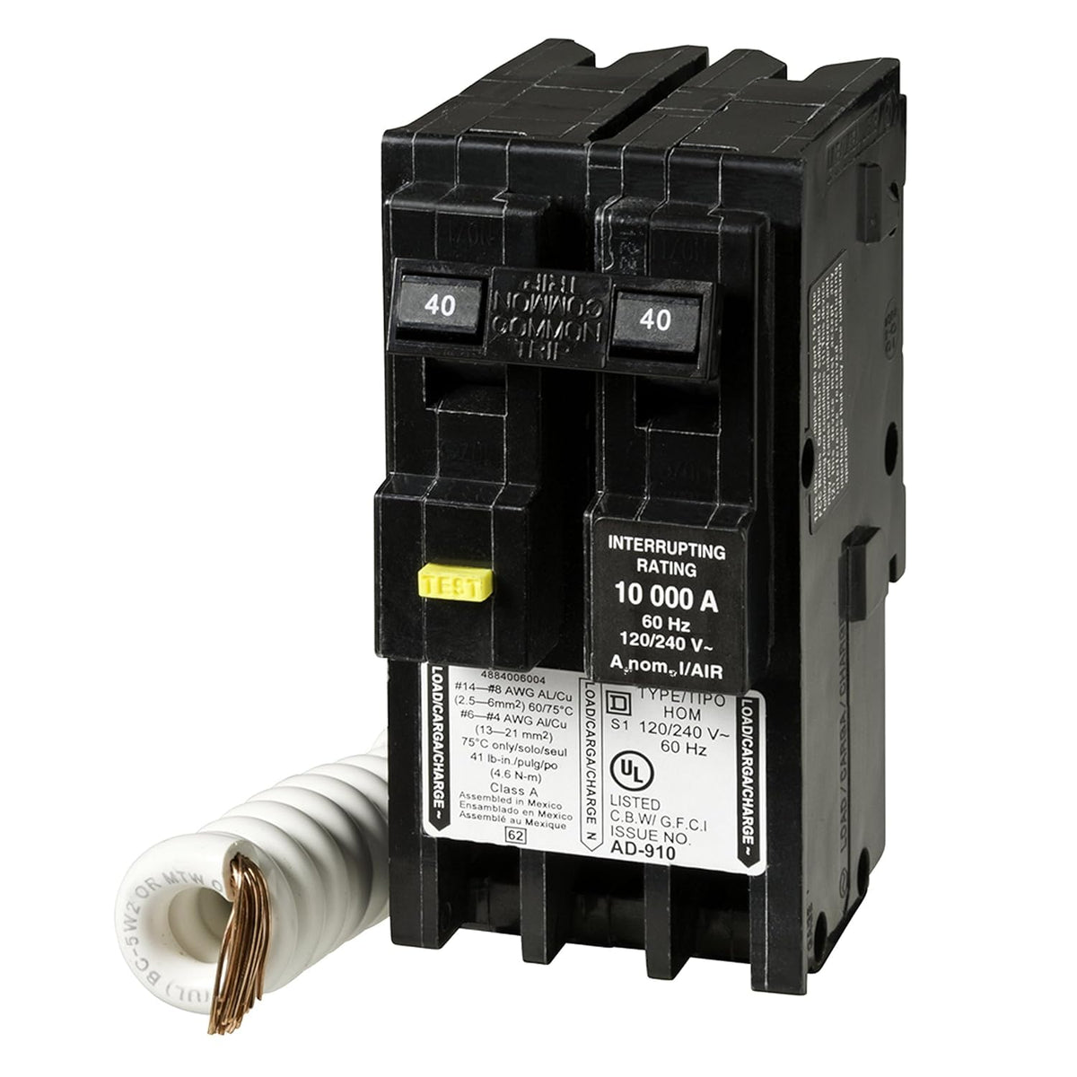 Square D HOM240GFIC UL-listed label focuses on safety and reliability.