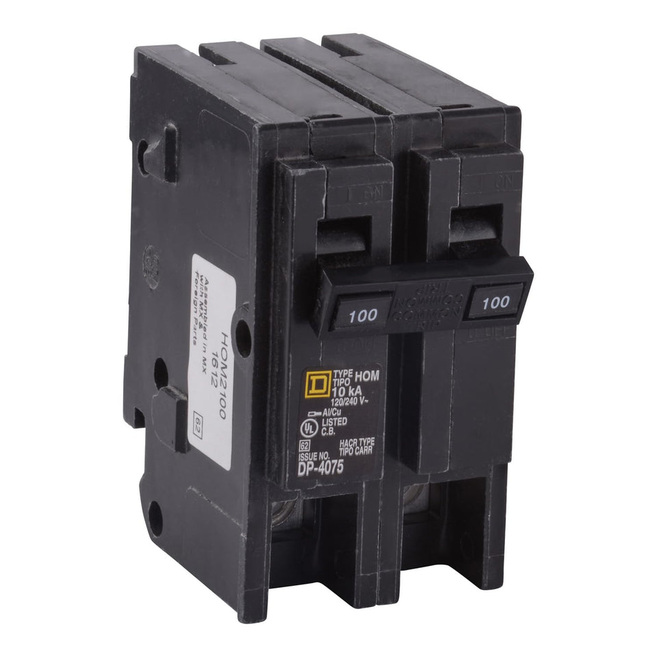 Square D Homeline 100A two-pole breaker for reliable residential protection.