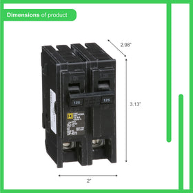 Square D Homeline 125A 2-pole breaker in load center for 120/240V circuits.