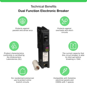 Square D Homeline 20A breaker with pigtail neutral connection enabling quick install