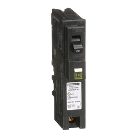 Square D Homeline 20A CAFI breaker close-up shows compact, space-saving design.