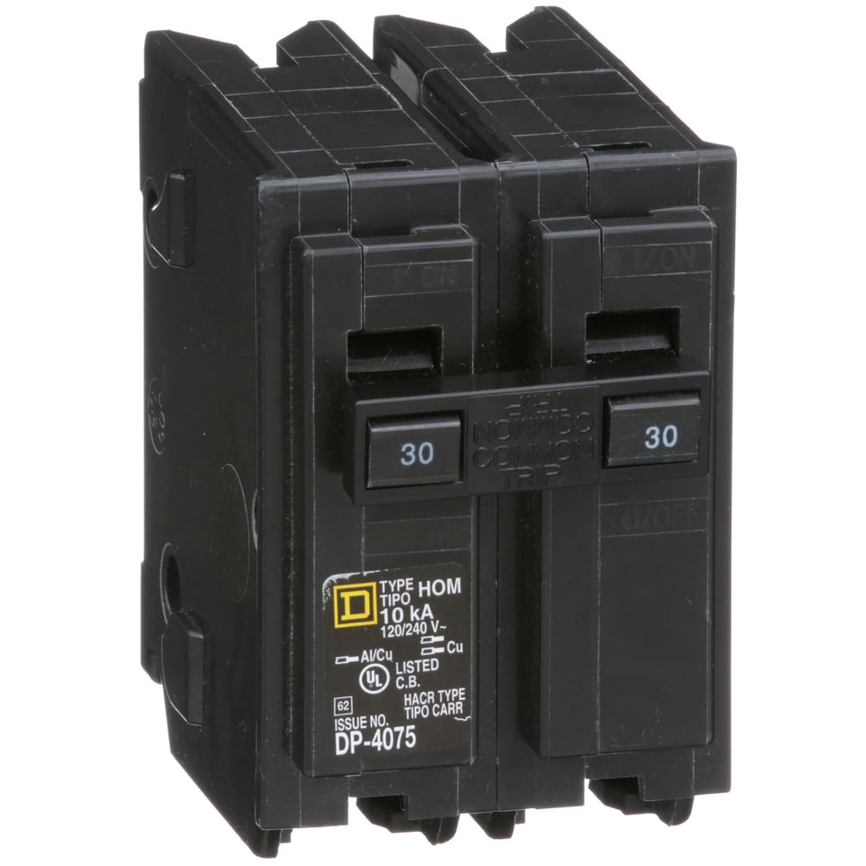 Square D HomeLine 30A two-pole breaker front view for reliable protection