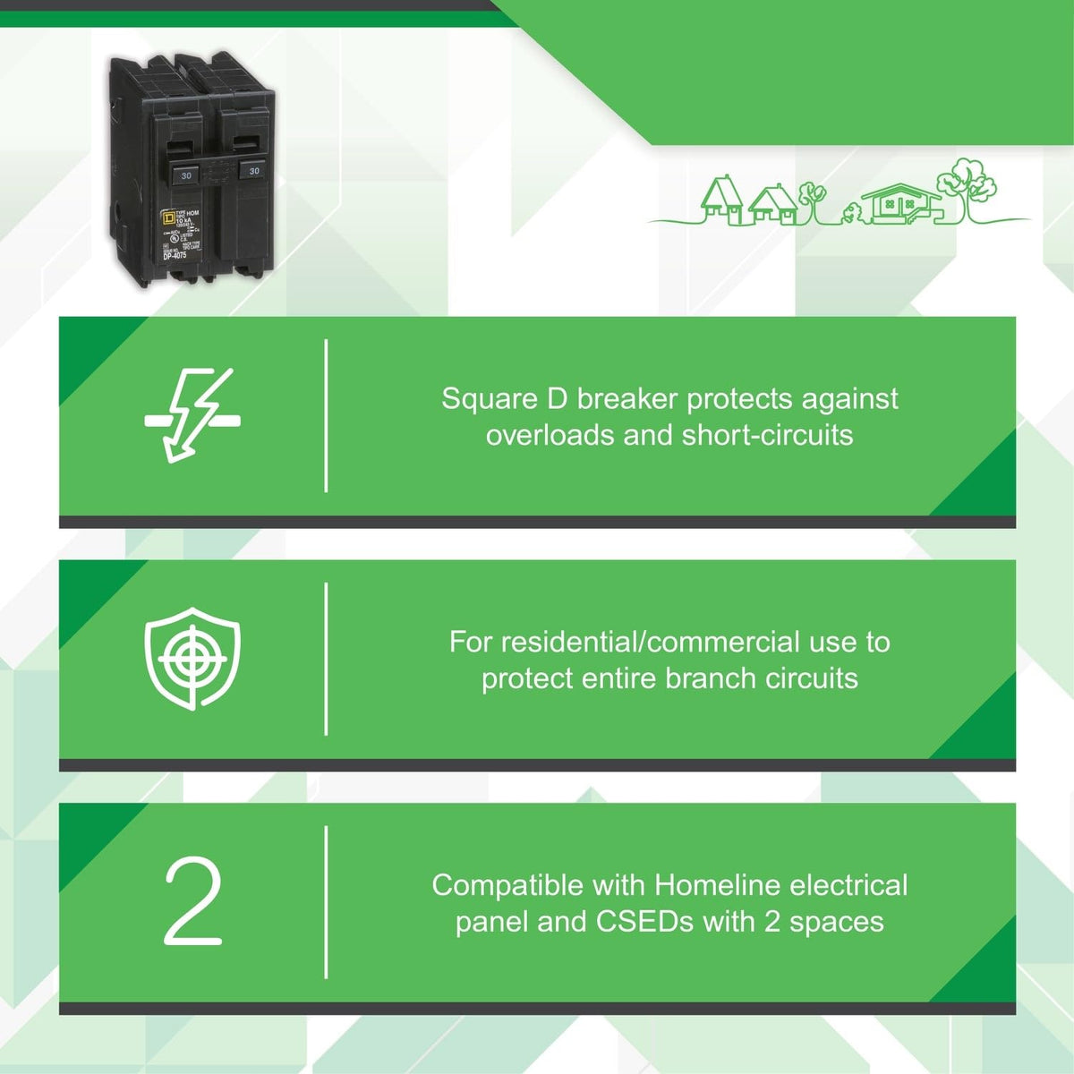 Product dimensions of Square D HomeLine 30A breaker shown for space planning