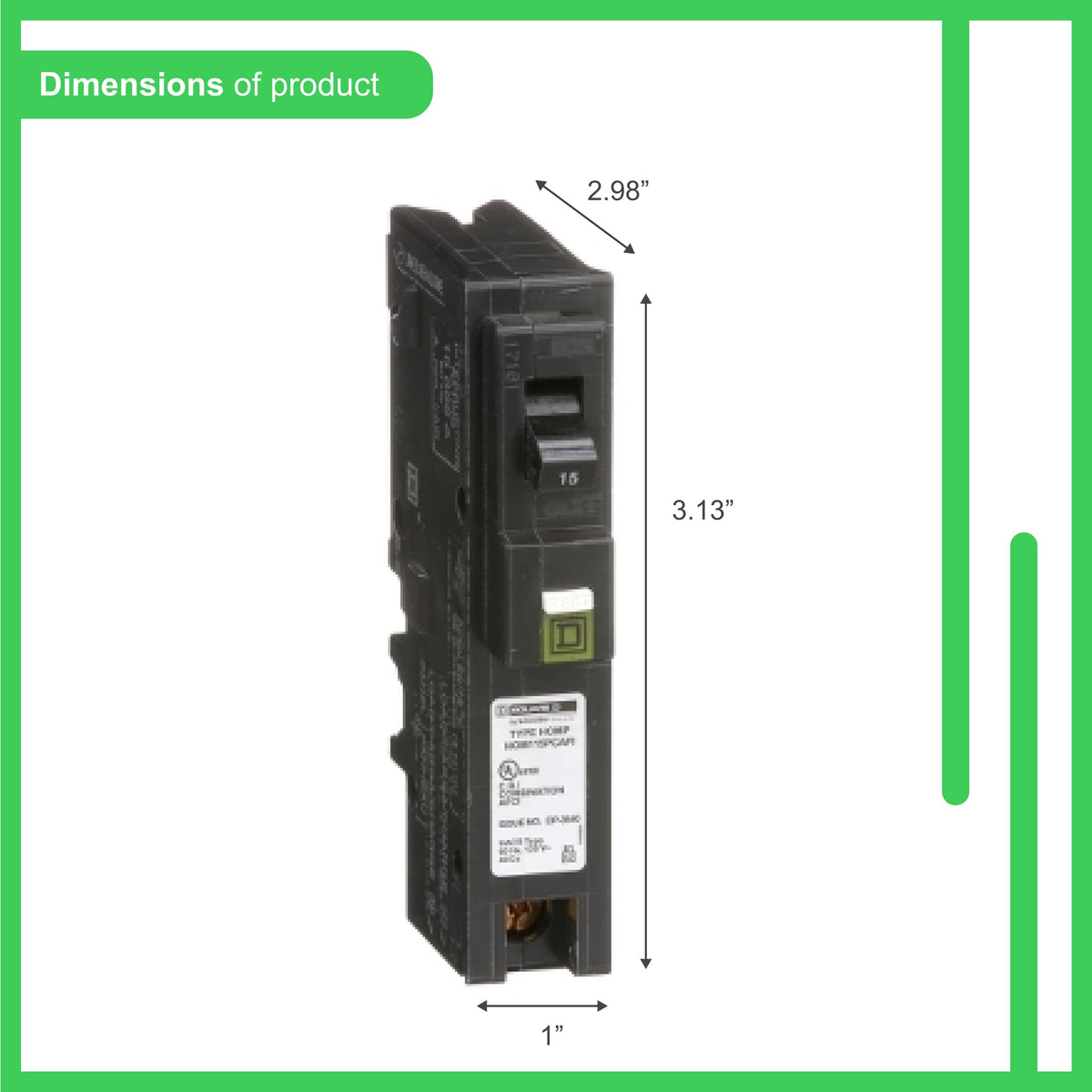 Square D Homeline 15A compact dimensions close-up for easy panel fitting