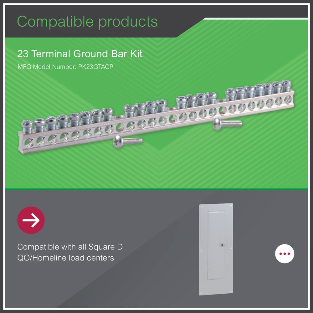 Square D PK23GTACP ground bar kit wiring options highlighting copper and aluminum compatibility.