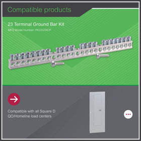 Square D PK23GTACP ground bar kit wiring options highlighting copper and aluminum compatibility.