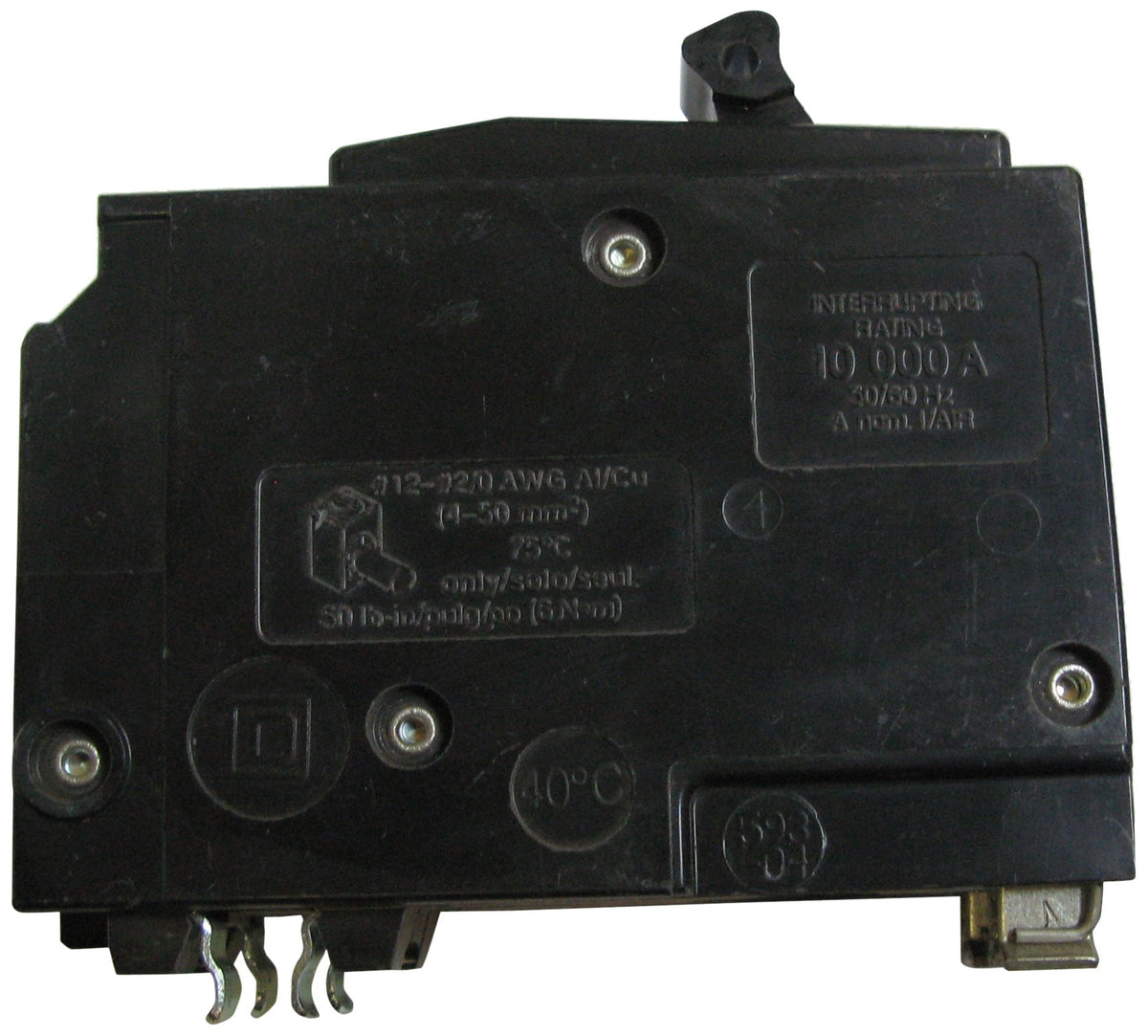 Square D QO2100 front view, compact 2-pole breaker for overload protection in panels.