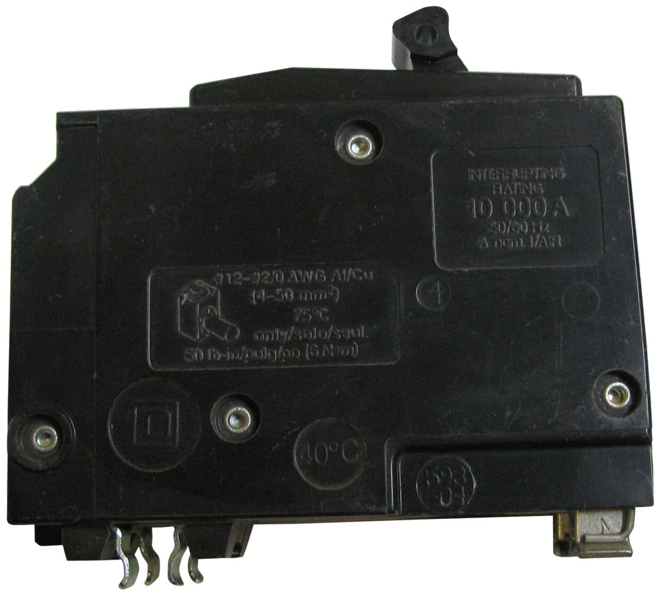 Square D QO2100 front view, compact 2-pole breaker for overload protection in panels.